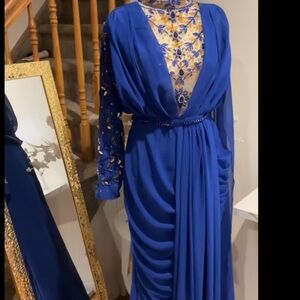 Elegant Blue Embellished Women's Dress